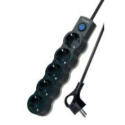 Удлинитель 5х1.5м с заземл. 10А IP20 2200Вт 220В защ. шторки ПВС 3х1 с выкл. черн. КОСМОС YKsm1.5m-5g-Z-V10A-B