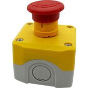 Пост кнопочный , 1 отверстие, желтый с кнопкой аварийного останова