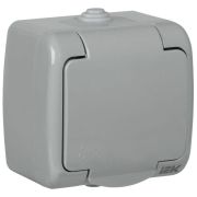 Розетка 1-м ОП AQUATIC РСш12-2-А 16А IP54 с заземл. с крышкой GENERICA ERA12-K03-16-54